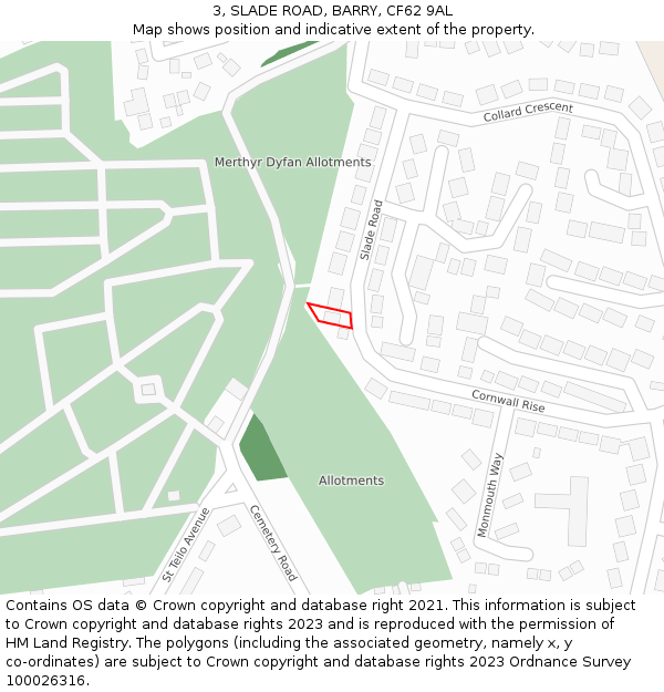 3, SLADE ROAD, BARRY, CF62 9AL: Location map and indicative extent of plot