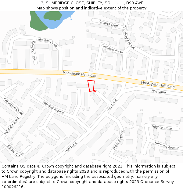 3, SLIMBRIDGE CLOSE, SHIRLEY, SOLIHULL, B90 4WF: Location map and indicative extent of plot