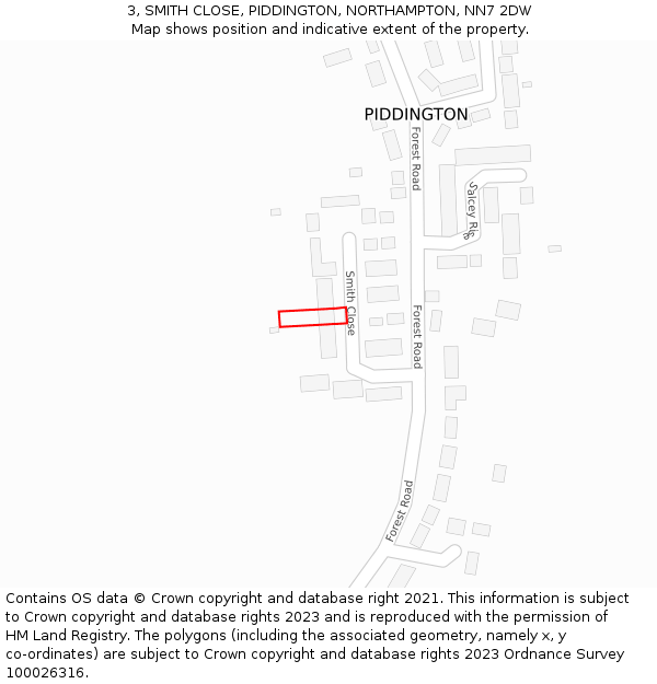 3, SMITH CLOSE, PIDDINGTON, NORTHAMPTON, NN7 2DW: Location map and indicative extent of plot