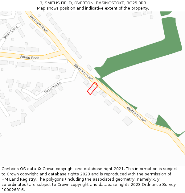 3, SMITHS FIELD, OVERTON, BASINGSTOKE, RG25 3PB: Location map and indicative extent of plot