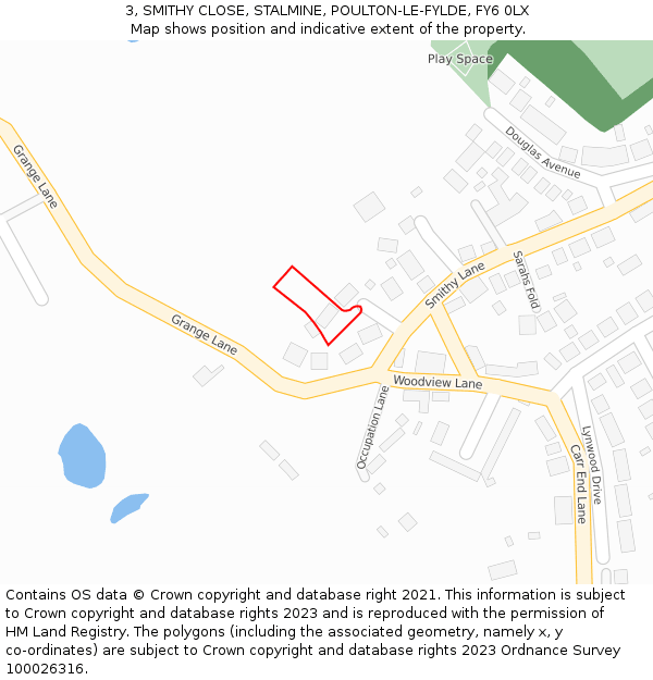 3, SMITHY CLOSE, STALMINE, POULTON-LE-FYLDE, FY6 0LX: Location map and indicative extent of plot