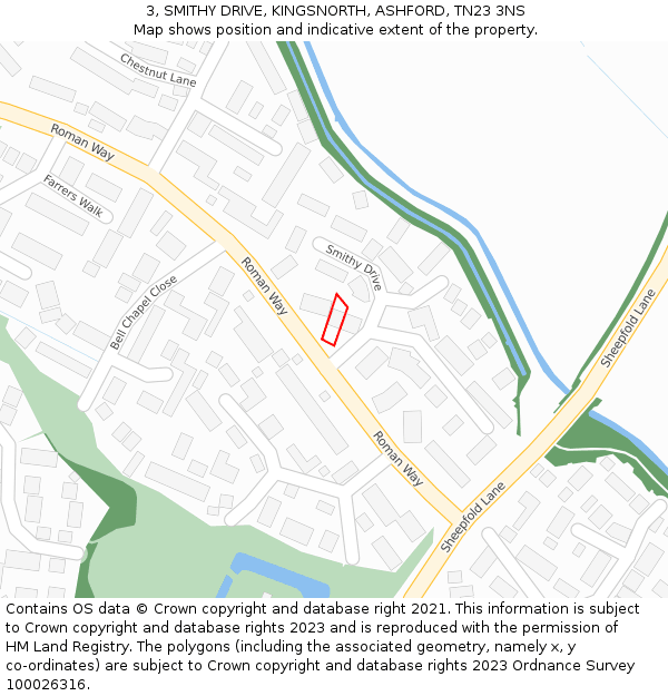 3, SMITHY DRIVE, KINGSNORTH, ASHFORD, TN23 3NS: Location map and indicative extent of plot