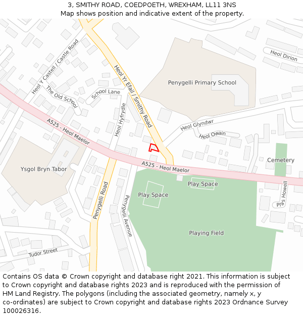 3, SMITHY ROAD, COEDPOETH, WREXHAM, LL11 3NS: Location map and indicative extent of plot