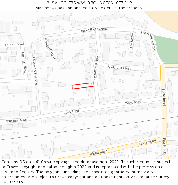 3, SMUGGLERS WAY, BIRCHINGTON, CT7 9HP: Location map and indicative extent of plot