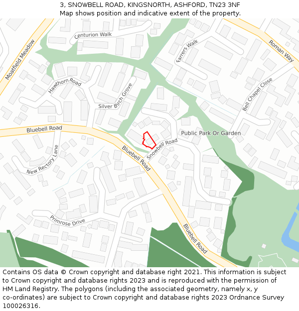 3, SNOWBELL ROAD, KINGSNORTH, ASHFORD, TN23 3NF: Location map and indicative extent of plot