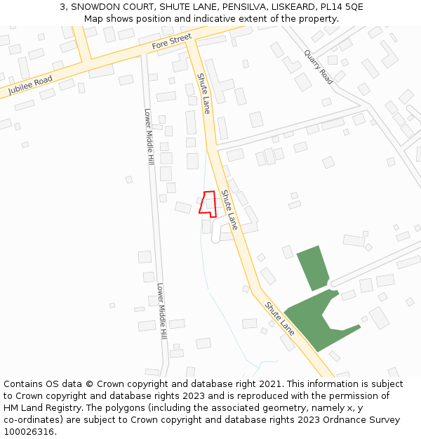 3, SNOWDON COURT, SHUTE LANE, PENSILVA, LISKEARD, PL14 5QE: Location map and indicative extent of plot