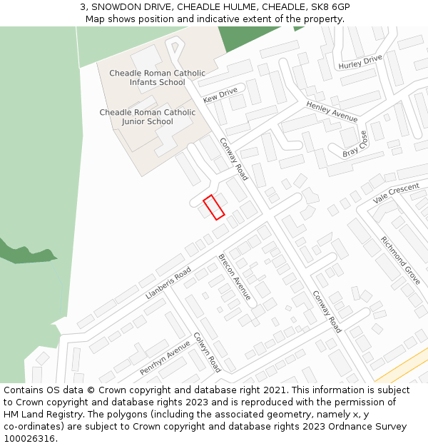3, SNOWDON DRIVE, CHEADLE HULME, CHEADLE, SK8 6GP: Location map and indicative extent of plot