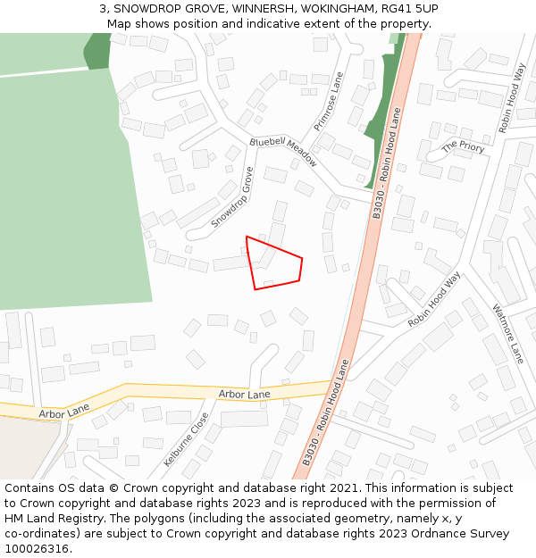 3, SNOWDROP GROVE, WINNERSH, WOKINGHAM, RG41 5UP: Location map and indicative extent of plot