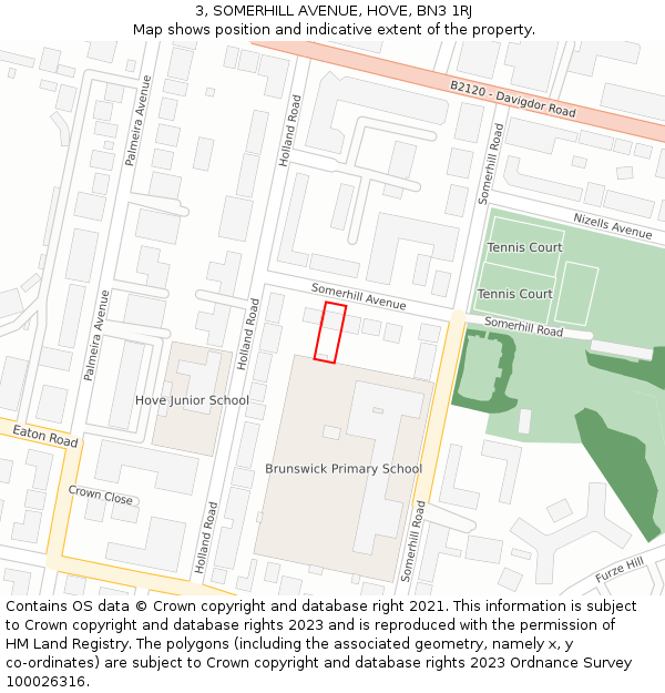 3, SOMERHILL AVENUE, HOVE, BN3 1RJ: Location map and indicative extent of plot