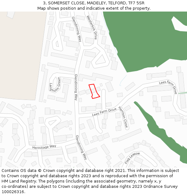 3, SOMERSET CLOSE, MADELEY, TELFORD, TF7 5SR: Location map and indicative extent of plot