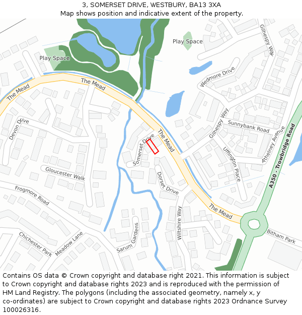 3, SOMERSET DRIVE, WESTBURY, BA13 3XA: Location map and indicative extent of plot