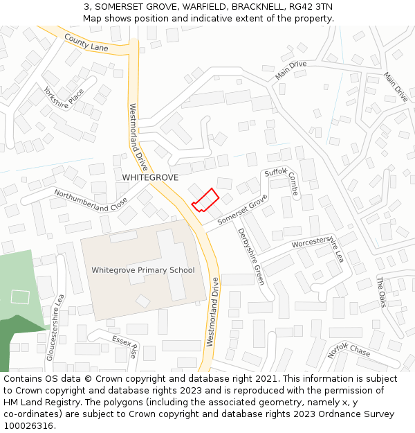 3, SOMERSET GROVE, WARFIELD, BRACKNELL, RG42 3TN: Location map and indicative extent of plot