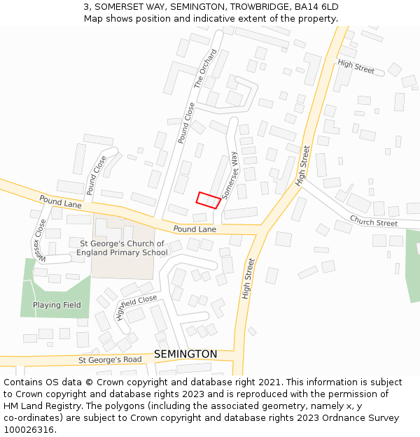 3, SOMERSET WAY, SEMINGTON, TROWBRIDGE, BA14 6LD: Location map and indicative extent of plot