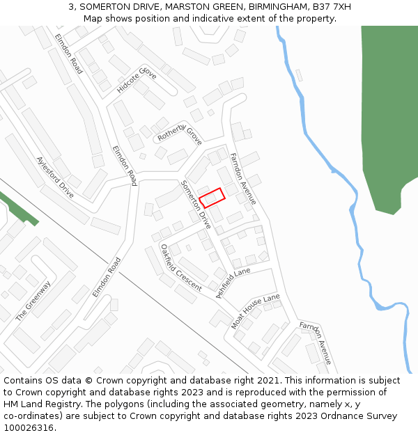 3, SOMERTON DRIVE, MARSTON GREEN, BIRMINGHAM, B37 7XH: Location map and indicative extent of plot