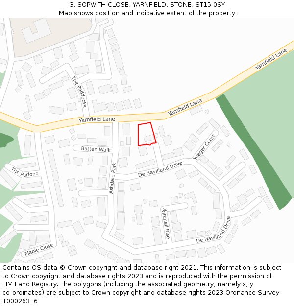 3, SOPWITH CLOSE, YARNFIELD, STONE, ST15 0SY: Location map and indicative extent of plot