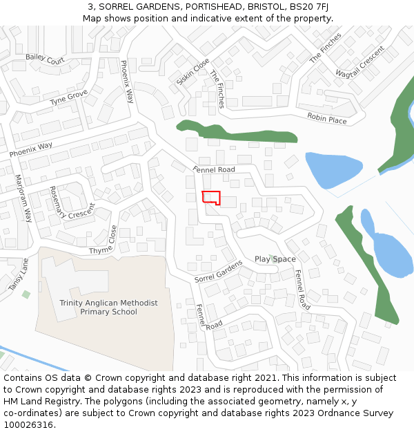 3, SORREL GARDENS, PORTISHEAD, BRISTOL, BS20 7FJ: Location map and indicative extent of plot