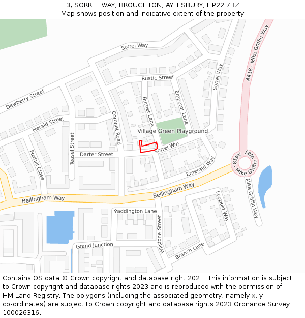 3, SORREL WAY, BROUGHTON, AYLESBURY, HP22 7BZ: Location map and indicative extent of plot