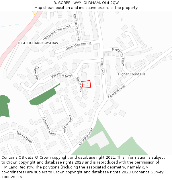 3, SORREL WAY, OLDHAM, OL4 2QW: Location map and indicative extent of plot