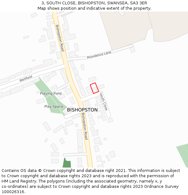 3, SOUTH CLOSE, BISHOPSTON, SWANSEA, SA3 3ER: Location map and indicative extent of plot