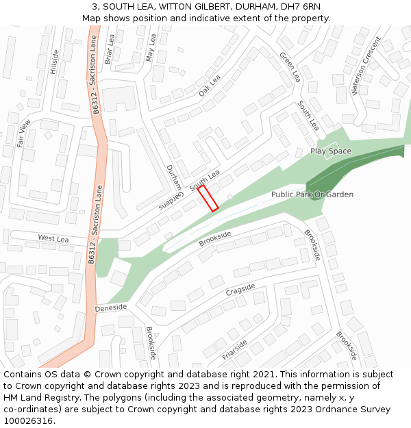 3, SOUTH LEA, WITTON GILBERT, DURHAM, DH7 6RN: Location map and indicative extent of plot