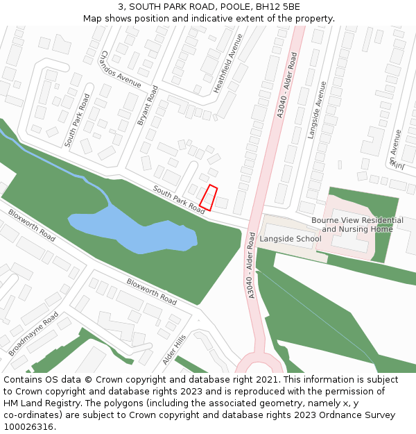 3, SOUTH PARK ROAD, POOLE, BH12 5BE: Location map and indicative extent of plot