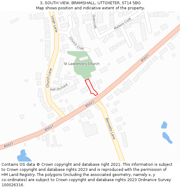 3, SOUTH VIEW, BRAMSHALL, UTTOXETER, ST14 5BG: Location map and indicative extent of plot