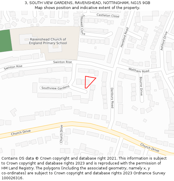 3, SOUTH VIEW GARDENS, RAVENSHEAD, NOTTINGHAM, NG15 9GB: Location map and indicative extent of plot