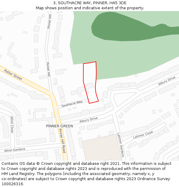3, SOUTHACRE WAY, PINNER, HA5 3DE: Location map and indicative extent of plot