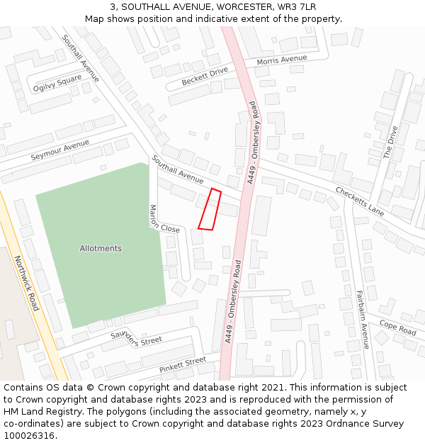 3, SOUTHALL AVENUE, WORCESTER, WR3 7LR: Location map and indicative extent of plot