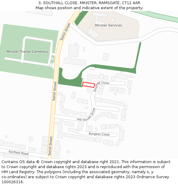 3, SOUTHALL CLOSE, MINSTER, RAMSGATE, CT12 4AR: Location map and indicative extent of plot