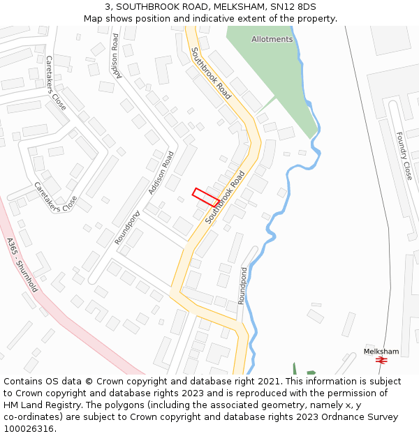 3, SOUTHBROOK ROAD, MELKSHAM, SN12 8DS: Location map and indicative extent of plot