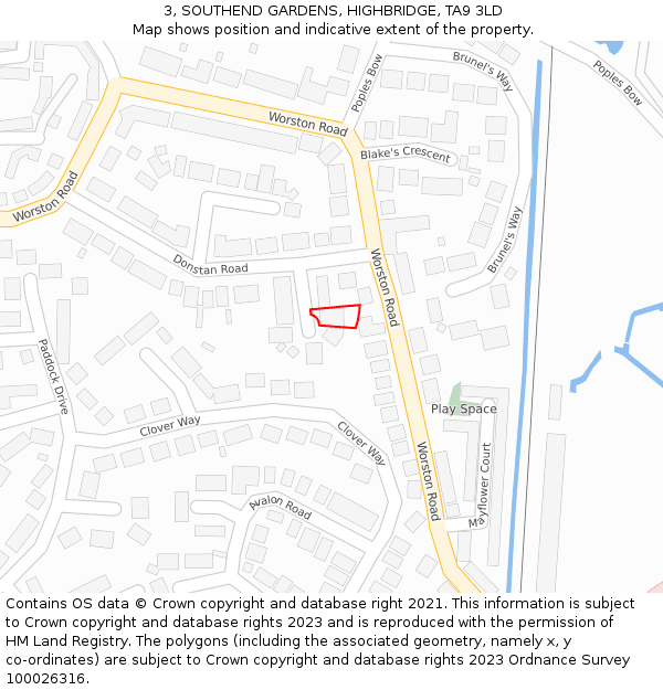 3, SOUTHEND GARDENS, HIGHBRIDGE, TA9 3LD: Location map and indicative extent of plot