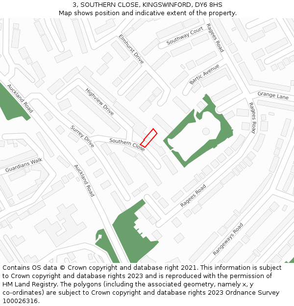 3, SOUTHERN CLOSE, KINGSWINFORD, DY6 8HS: Location map and indicative extent of plot