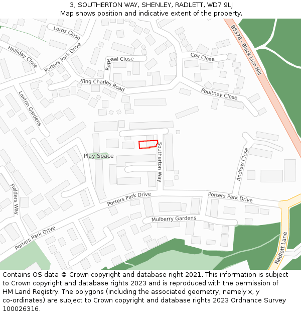 3, SOUTHERTON WAY, SHENLEY, RADLETT, WD7 9LJ: Location map and indicative extent of plot
