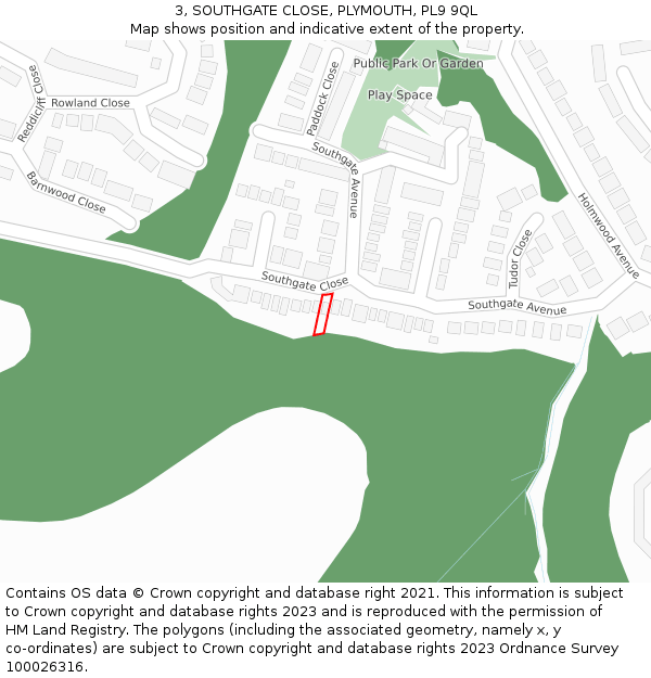 3, SOUTHGATE CLOSE, PLYMOUTH, PL9 9QL: Location map and indicative extent of plot