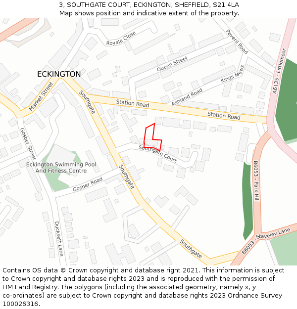 3, SOUTHGATE COURT, ECKINGTON, SHEFFIELD, S21 4LA: Location map and indicative extent of plot