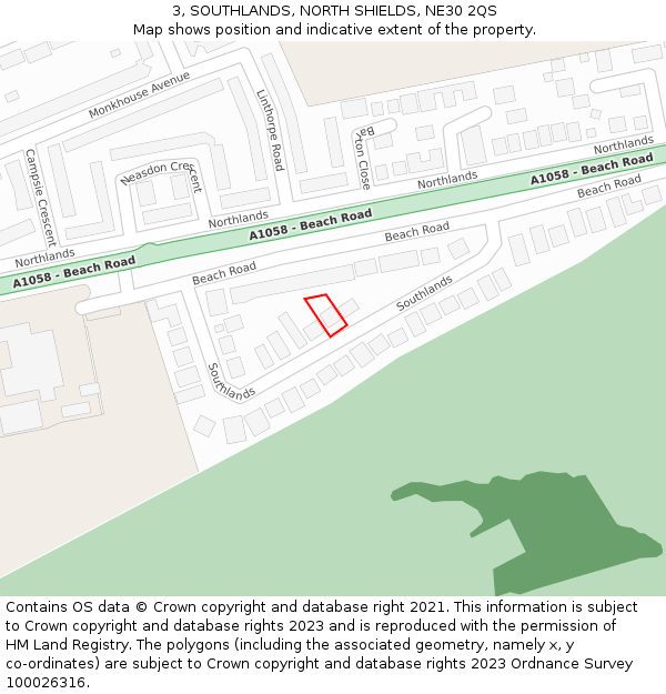 3, SOUTHLANDS, NORTH SHIELDS, NE30 2QS: Location map and indicative extent of plot