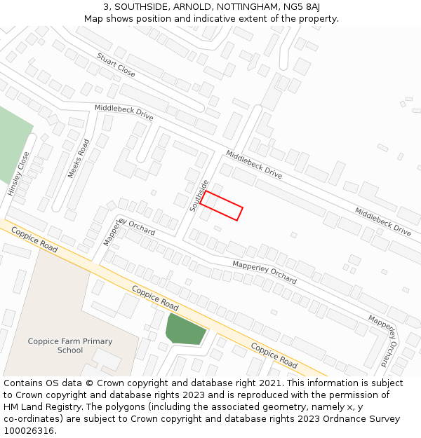 3, SOUTHSIDE, ARNOLD, NOTTINGHAM, NG5 8AJ: Location map and indicative extent of plot