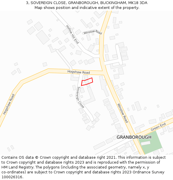 3, SOVEREIGN CLOSE, GRANBOROUGH, BUCKINGHAM, MK18 3DA: Location map and indicative extent of plot