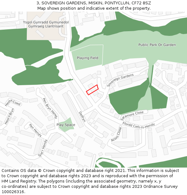3, SOVEREIGN GARDENS, MISKIN, PONTYCLUN, CF72 8SZ: Location map and indicative extent of plot