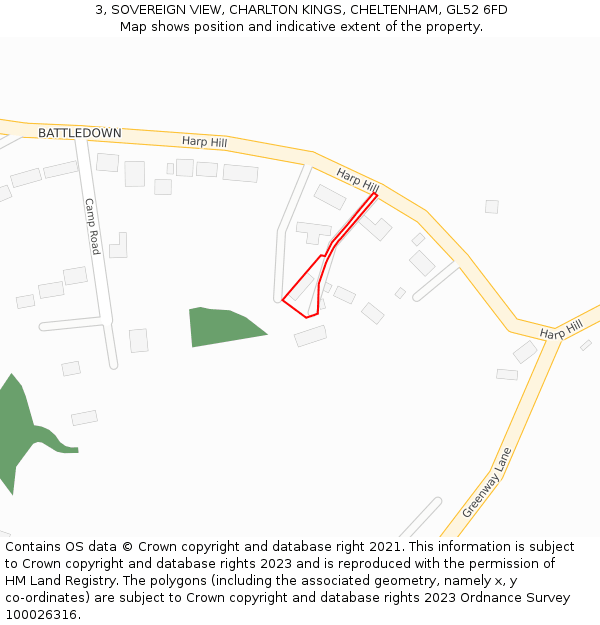 3, SOVEREIGN VIEW, CHARLTON KINGS, CHELTENHAM, GL52 6FD: Location map and indicative extent of plot