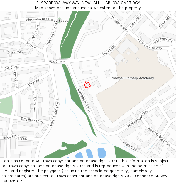 3, SPARROWHAWK WAY, NEWHALL, HARLOW, CM17 9GY: Location map and indicative extent of plot