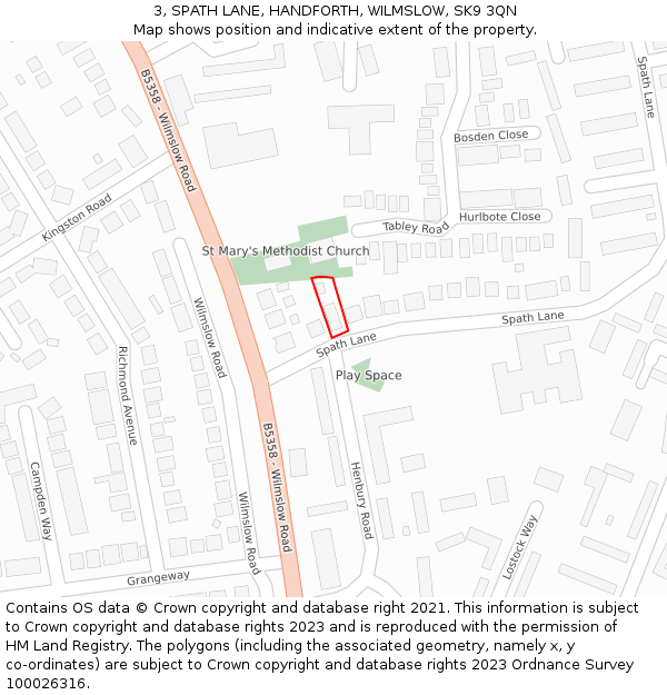 3, SPATH LANE, HANDFORTH, WILMSLOW, SK9 3QN: Location map and indicative extent of plot