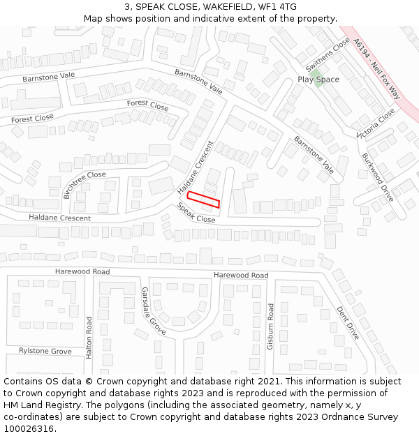 3, SPEAK CLOSE, WAKEFIELD, WF1 4TG: Location map and indicative extent of plot