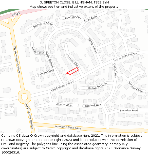 3, SPEETON CLOSE, BILLINGHAM, TS23 3YH: Location map and indicative extent of plot