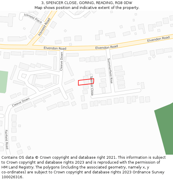 3, SPENCER CLOSE, GORING, READING, RG8 0DW: Location map and indicative extent of plot