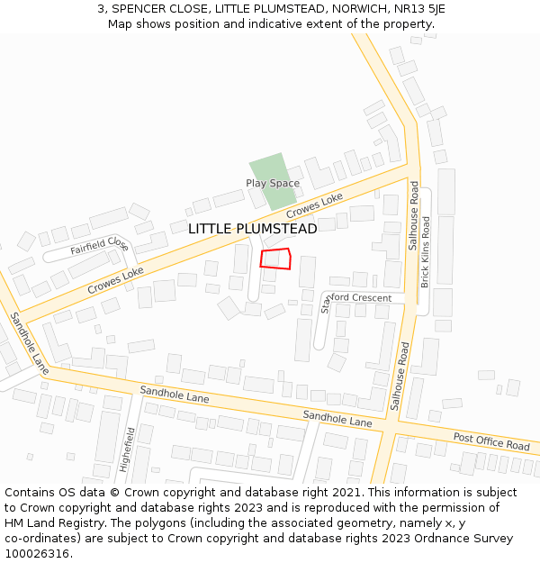 3, SPENCER CLOSE, LITTLE PLUMSTEAD, NORWICH, NR13 5JE: Location map and indicative extent of plot