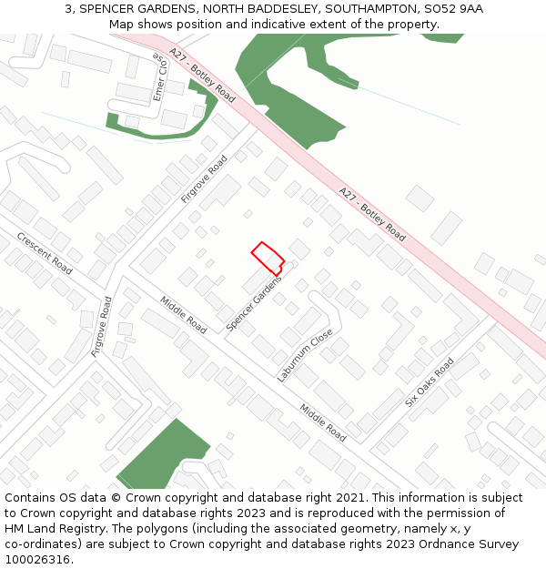 3, SPENCER GARDENS, NORTH BADDESLEY, SOUTHAMPTON, SO52 9AA: Location map and indicative extent of plot