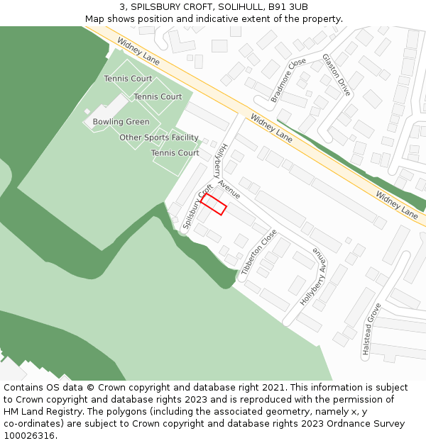 3, SPILSBURY CROFT, SOLIHULL, B91 3UB: Location map and indicative extent of plot