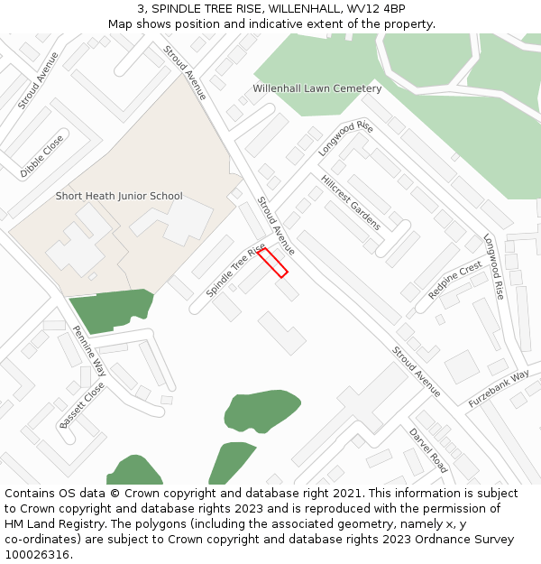 3, SPINDLE TREE RISE, WILLENHALL, WV12 4BP: Location map and indicative extent of plot